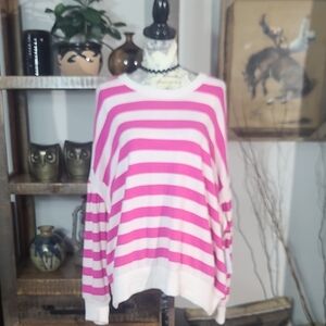 Sonoma Pink and White Striped Crew Neck Sweater